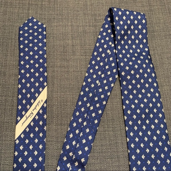 Salvatore Ferragamo Fish Print Silk Tie (Blue) - Picture 8 of 11
